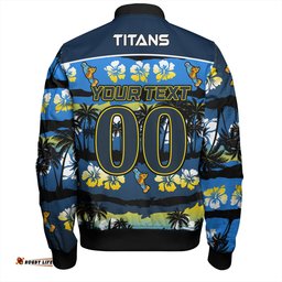 Amazing Aussie Gold Coast Titans Sport Tropical Hibiscus and Coconut Trees Bomber Jacket