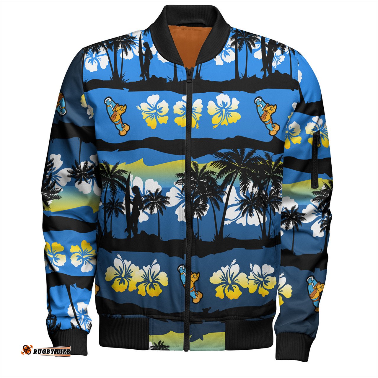 Amazing Aussie Gold Coast Titans Sport Tropical Hibiscus and Coconut Trees Bomber Jacket