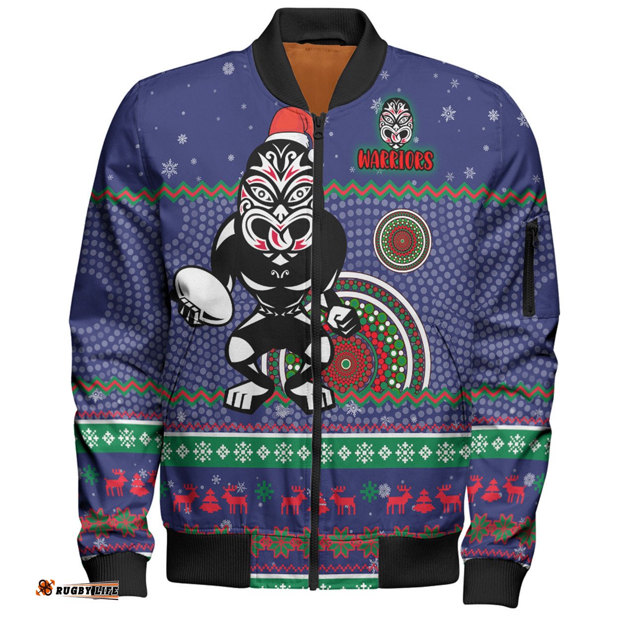 Amazing Aussie New Zealand Warriors Christmas Custom Ugly Xmas And Aboriginal Patterns For Die Hard Fan Bomber Jacket