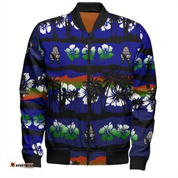 Amazing Aussie New Zealand Warriors Sport Tropical Hibiscus and Coconut Trees Bomber Jacket