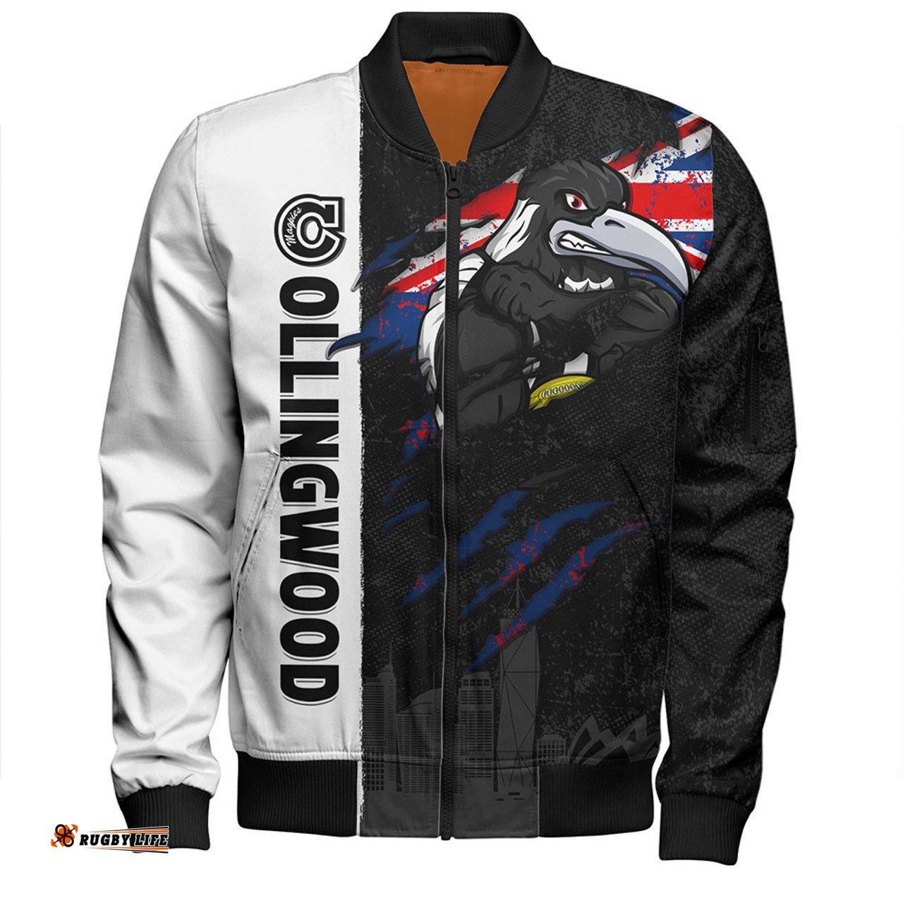 Amazing Aussie Collingwood Burning Passion Of Power Scratch Style Bomber Jacket