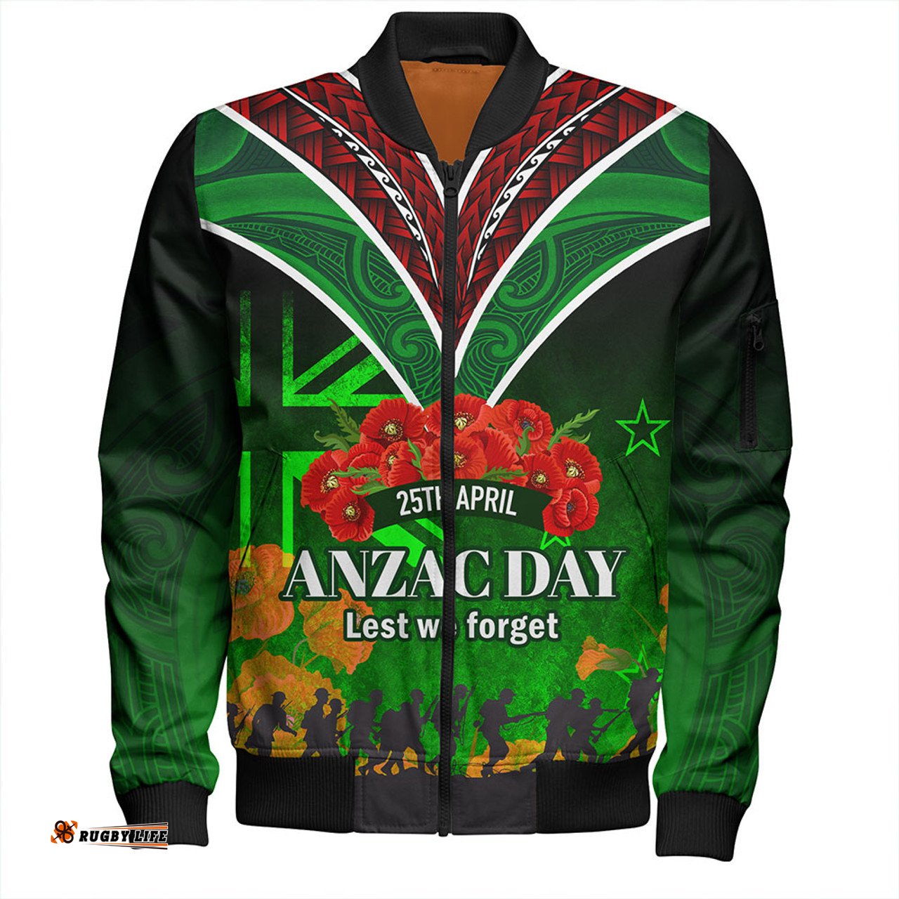 Amazing Aussie New Zealand Warriors Anzac Day Custom Anzac Day NZ Flag Traditional Maori Patterns Bomber Jacket