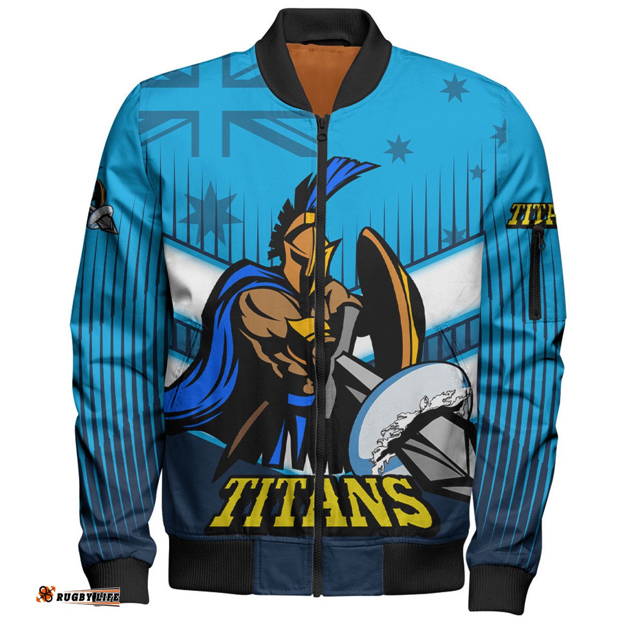 Amazing Aussie Gold Coast Titans Gold Coast Titans Mascot With Australia Flag Bomber Jacket