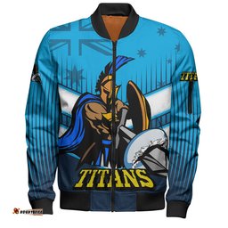 Amazing Aussie Gold Coast Titans Gold Coast Titans Mascot With Australia Flag Bomber Jacket