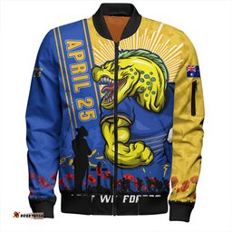 Amazing Aussie Parramatta Eels Anzac Day Lest We Forget Strong Fighting Spirit Bomber Jacket