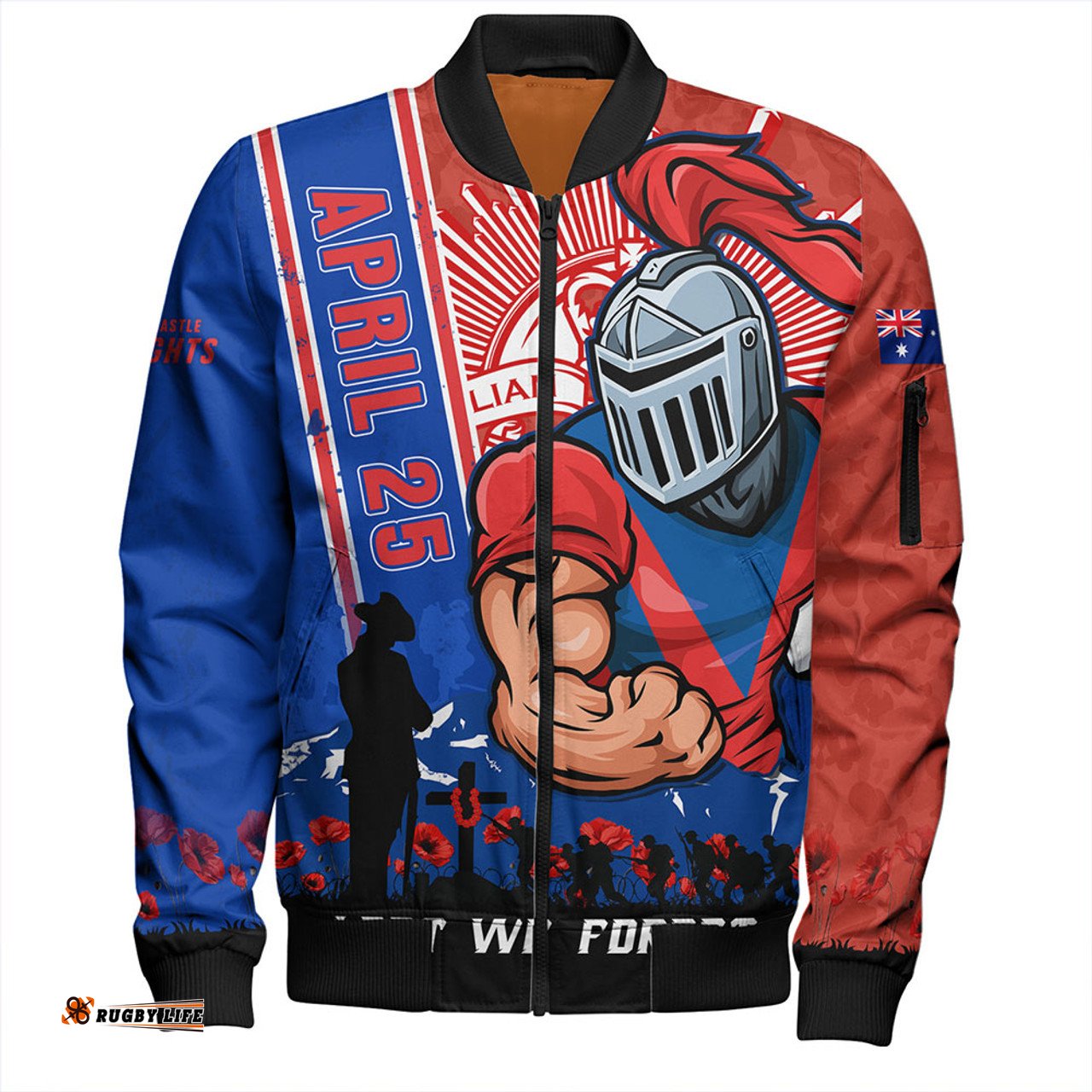 Amazing Aussie Newcastle Knights Anzac Day Lest We Forget Strong Fighting Spirit Bomber Jacket