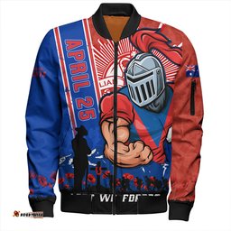 Amazing Aussie Newcastle Knights Anzac Day Lest We Forget Strong Fighting Spirit Bomber Jacket