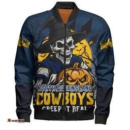 Amazing Aussie North Queensland Cowboys Dark Moon Rugby Halloween Battle Edition Bomber Jacket