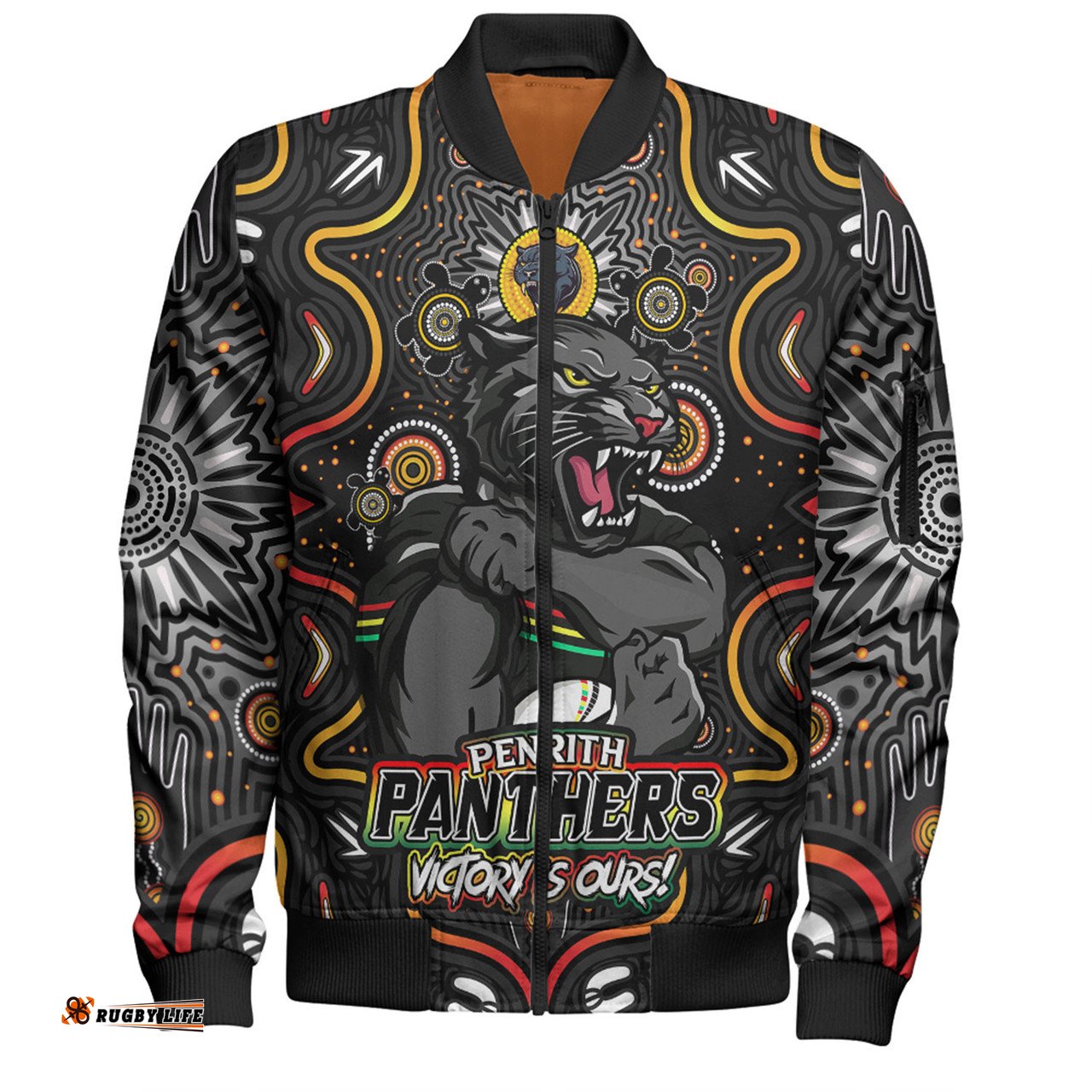 Amazing Aussie Penrith Panthers Aboriginal Pattern Inspired Victory Is Ours Bomber Jacket