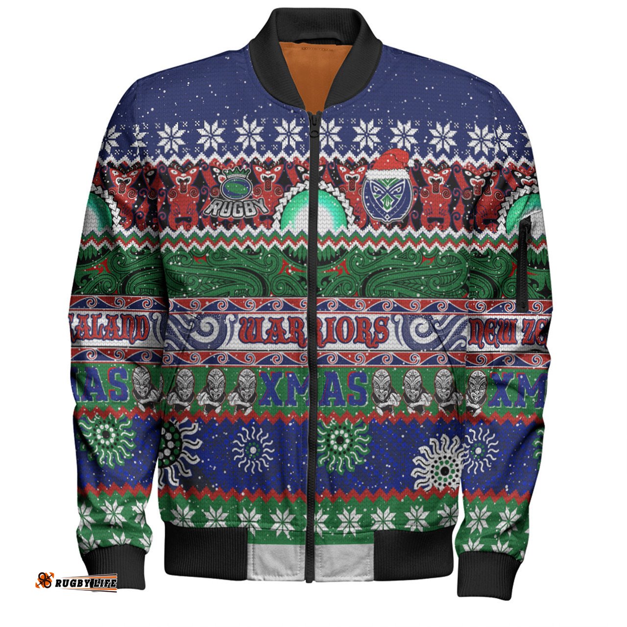 Amazing Aussie New Zealand Warriors Christmas Maori Custom Indigenous Knitted Ugly Xmas Style Bomber Jacket