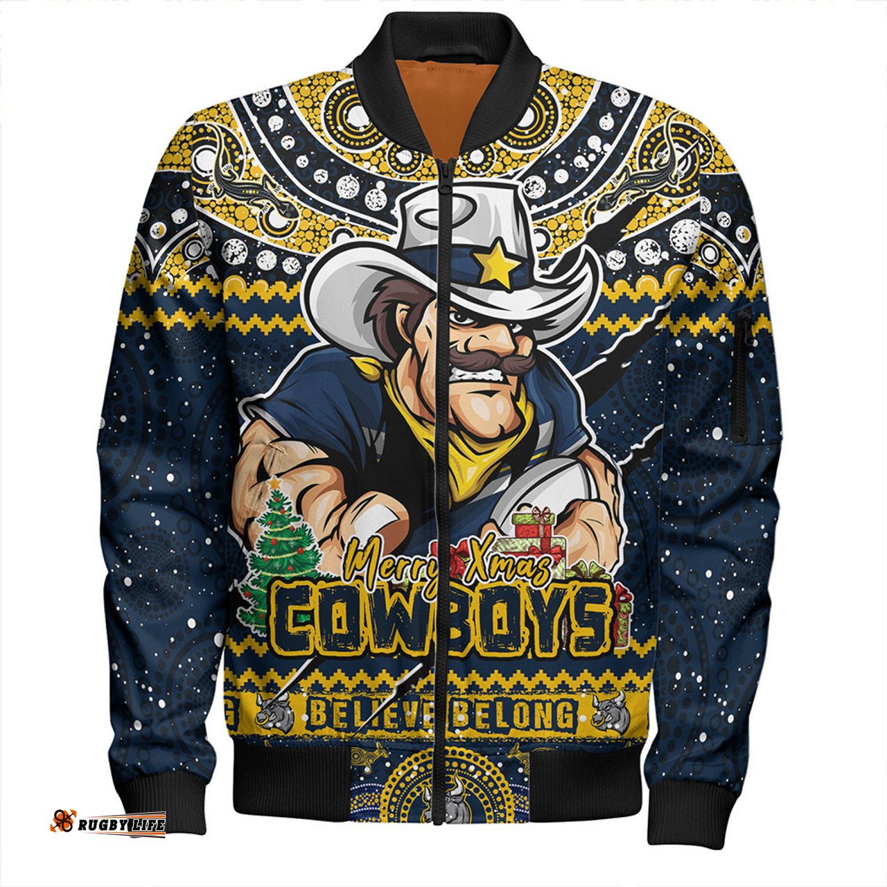 Amazing Aussie North Queensland Cowboys Aboriginal Xmas Special Ugly Christmas Style Bomber Jacket
