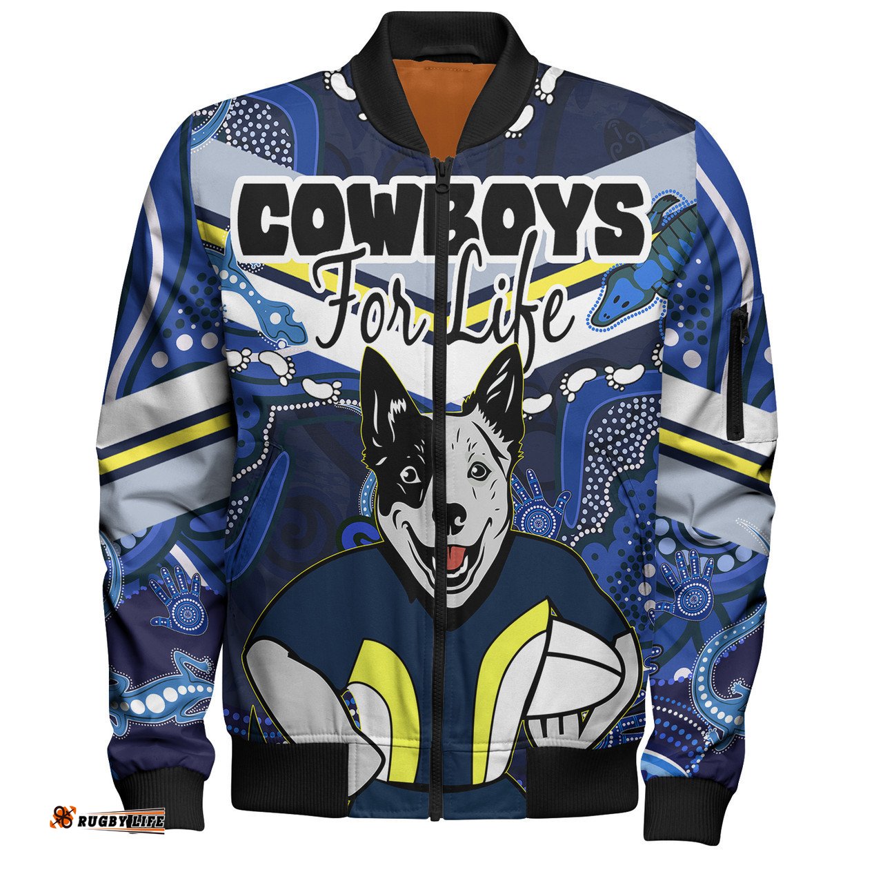 Amazing Aussie North Queensland Cowboys Custom North Queensland Cowboys For Life With Aboriginal Style Bomber Jacket