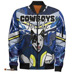 Amazing Aussie North Queensland Cowboys Custom North Queensland Cowboys For Life With Aboriginal Style Bomber Jacket