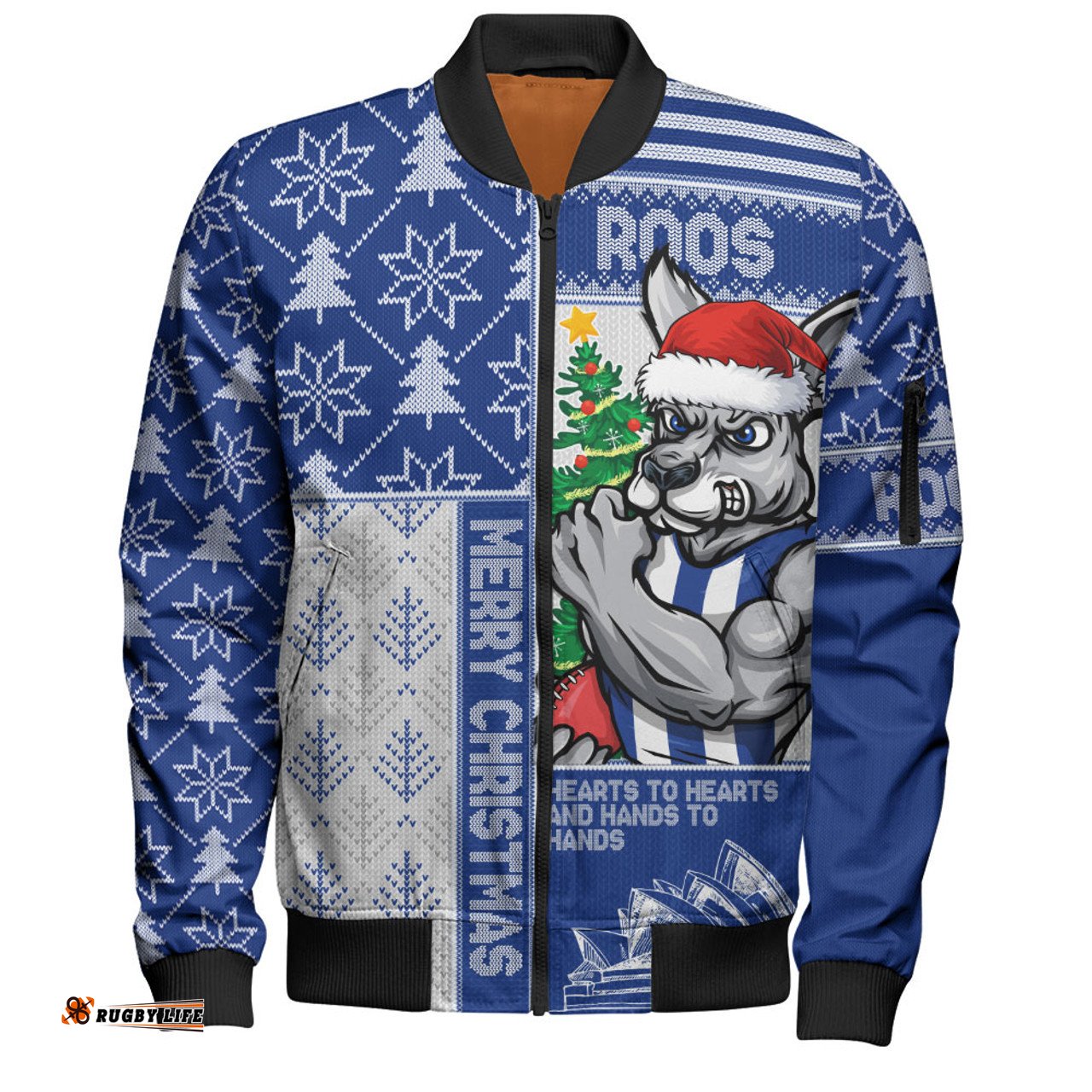 Amazing Aussie North Melbourne Merry Christmas Knit Style Festive Spirit Bomber Jacket