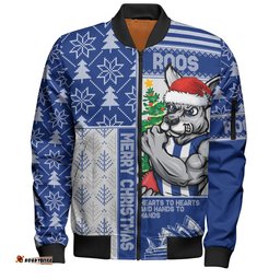 Amazing Aussie North Melbourne Merry Christmas Knit Style Festive Spirit Bomber Jacket