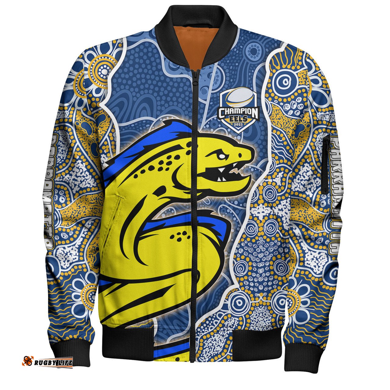 Amazing Aussie Parramatta Eels Grand Final Custom Custom Parramatta Eels With Contemporary Style Of Aboriginal Painting Bomber Jacket