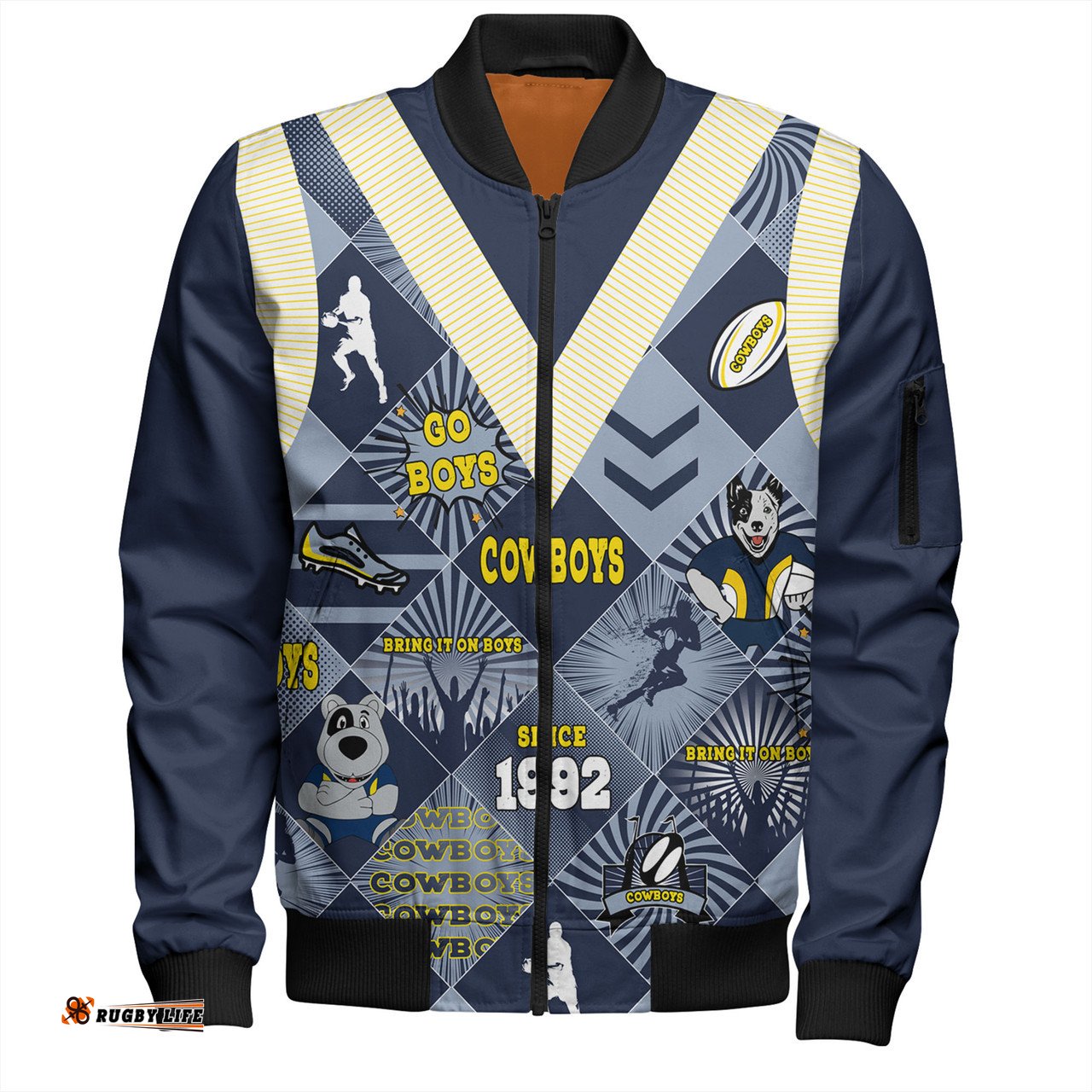 Amazing Aussie North Queensland Cowboys Argyle Patterns Style Tough Fan Rugby For Life Bomber Jacket