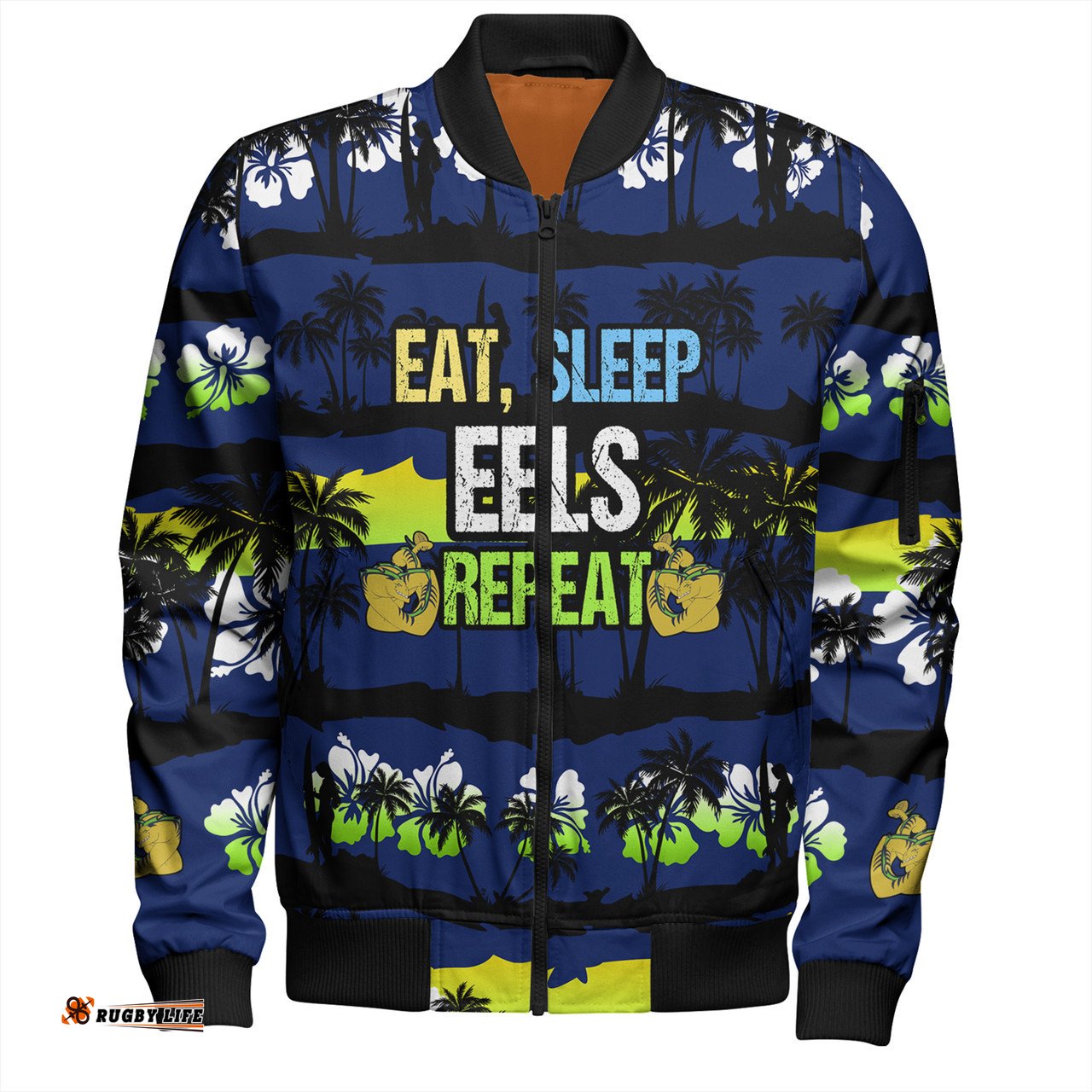 Amazing Aussie Parramatta Eels Sport Eat Sleep Repeat With Tropical Patterns Bomber Jacket