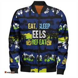 Amazing Aussie Parramatta Eels Sport Eat Sleep Repeat With Tropical Patterns Bomber Jacket