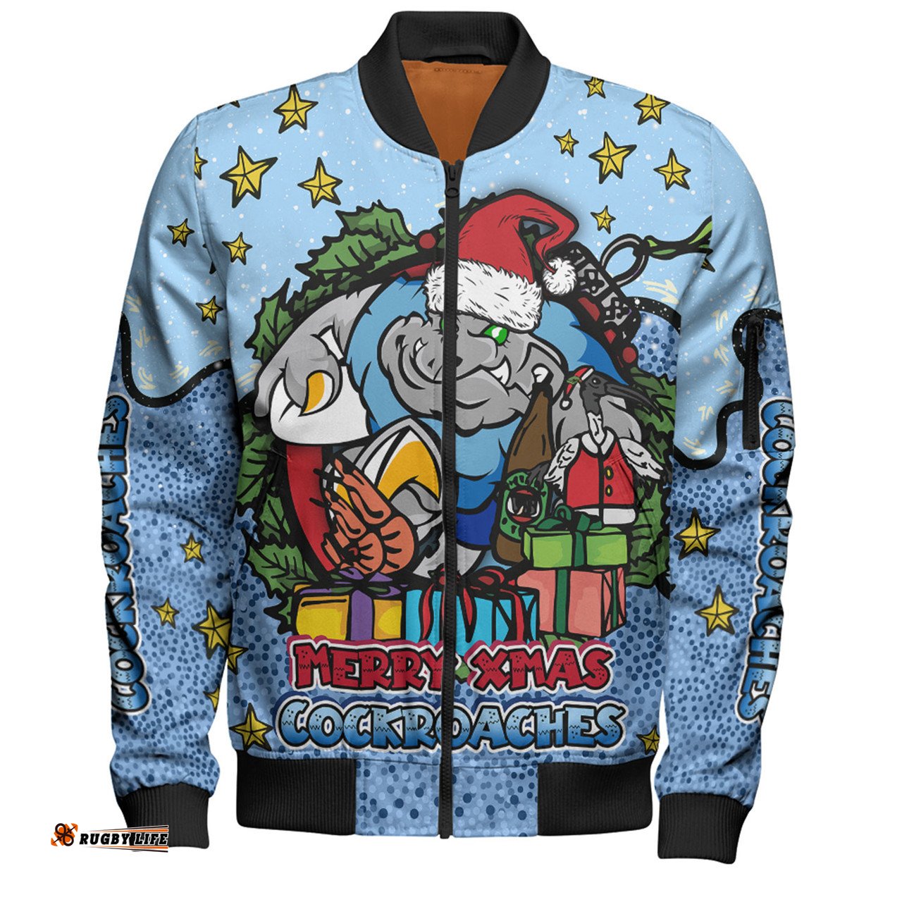 Amazing Aussie New South Wales Cockroaches Christmas Custom Merry Christmas Our Beloved Team With Aboriginal Dot Art Pattern Bomber Jacket