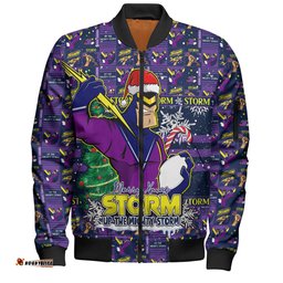 Amazing Aussie Melbourne Storm Merry Ugly Christmas Comic Style Bomber Jacket