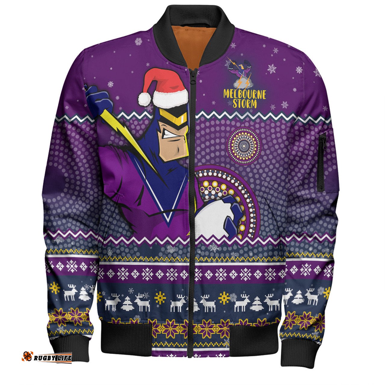 Amazing Aussie Melbourne Storm Christmas Custom Ugly Xmas And Aboriginal Patterns For Die Hard Fan Bomber Jacket