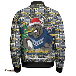 Amazing Aussie North Queensland Cowboys Merry Ugly Christmas Comic Style Bomber Jacket