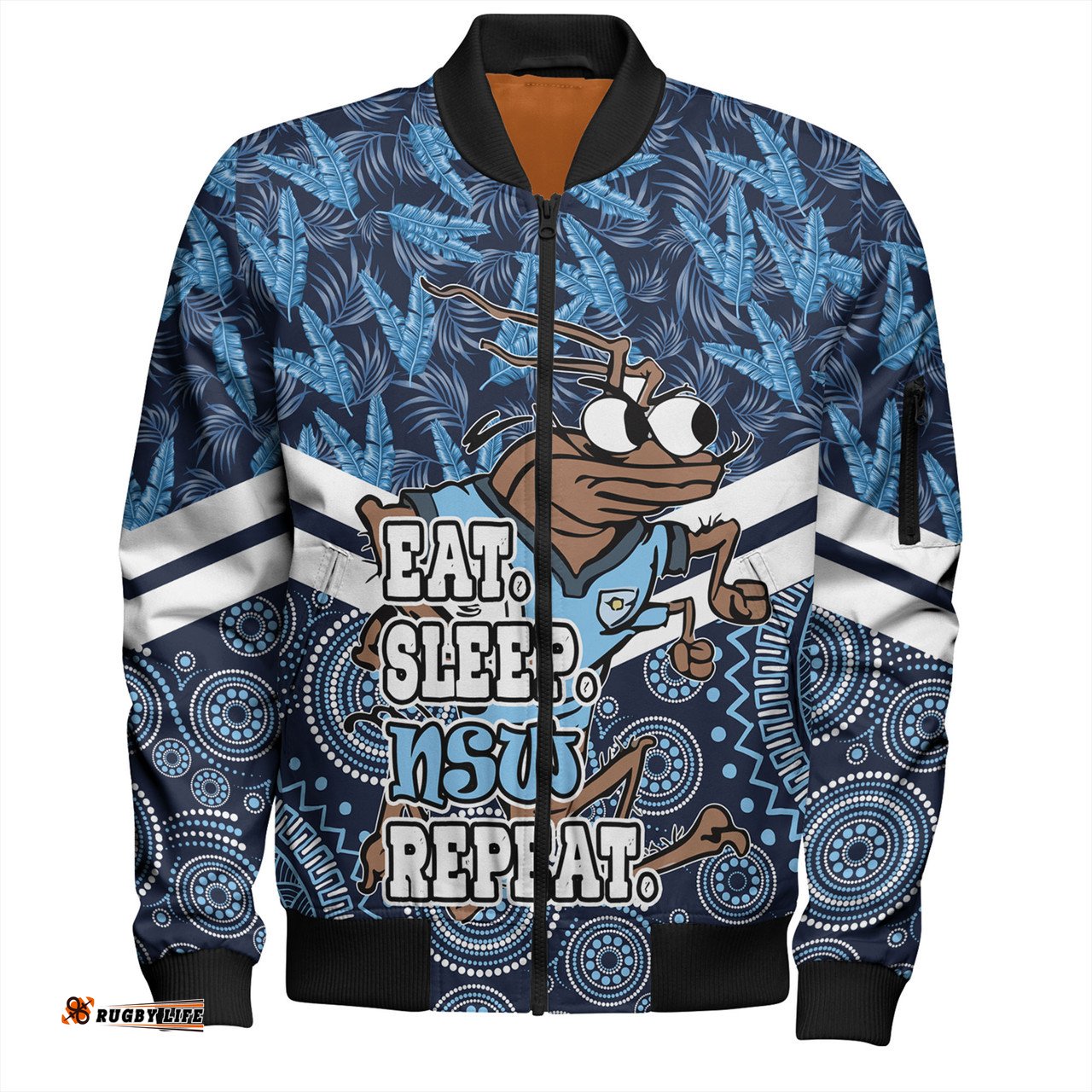 Amazing Aussie Cockroach Custom Tropical Patterns And Dot Painting Eat Sleep Repeat Bomber Jacket