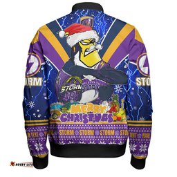 Amazing Aussie Melbourne Storm Christmas Custom Storm Man Santa Claus Aussie Big Things Bomber Jacket