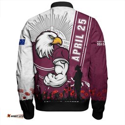 Amazing Aussie Manly Warringah Sea Eagles Anzac Day Lest We Forget Strong Fighting Spirit Bomber Jacket