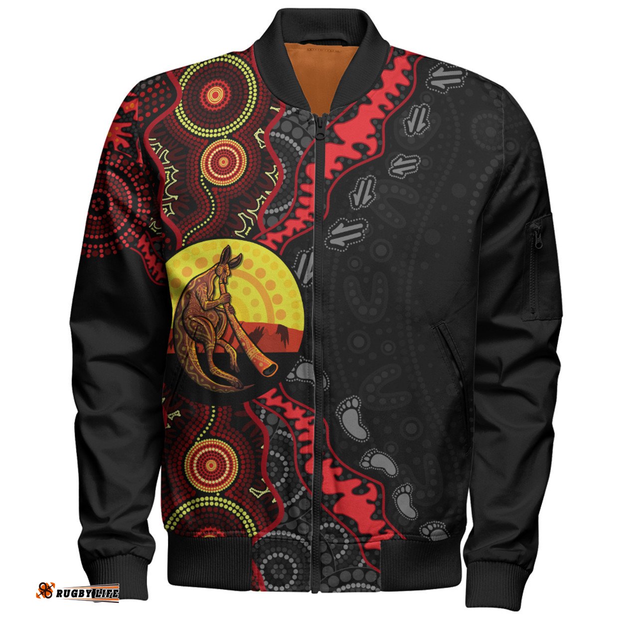 Amazing Aussie Indigenous Australian Aboriginal Didgeridoo Sunset Dreaming Bomber Jacket