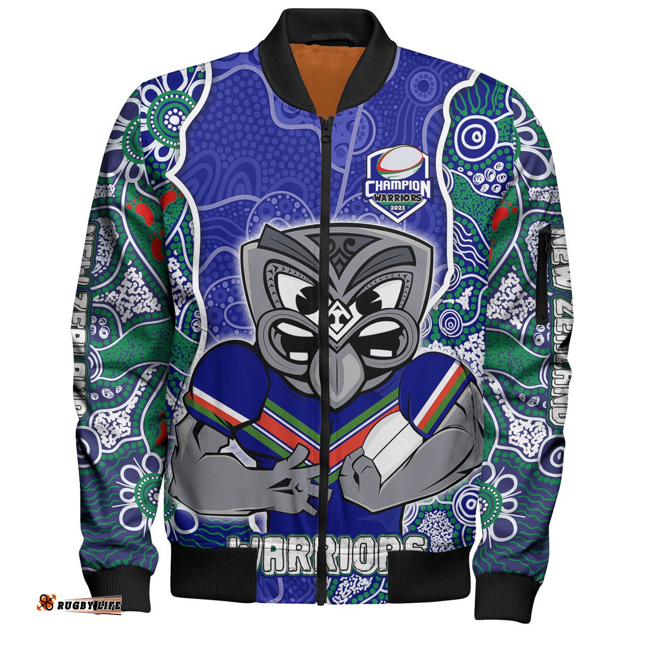 Amazing Aussie New Zealand Warriors Grand Final Custom Custom New Zealand Warriors With Contemporary Style Of Aboriginal Painting  Bomber Jacket