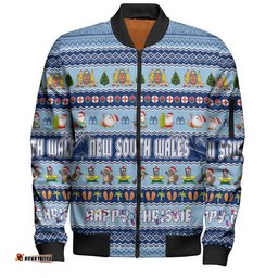 Amazing Aussie New South Wales Christmas Custom Happy Chrissie Ugly Style Bomber Jacket