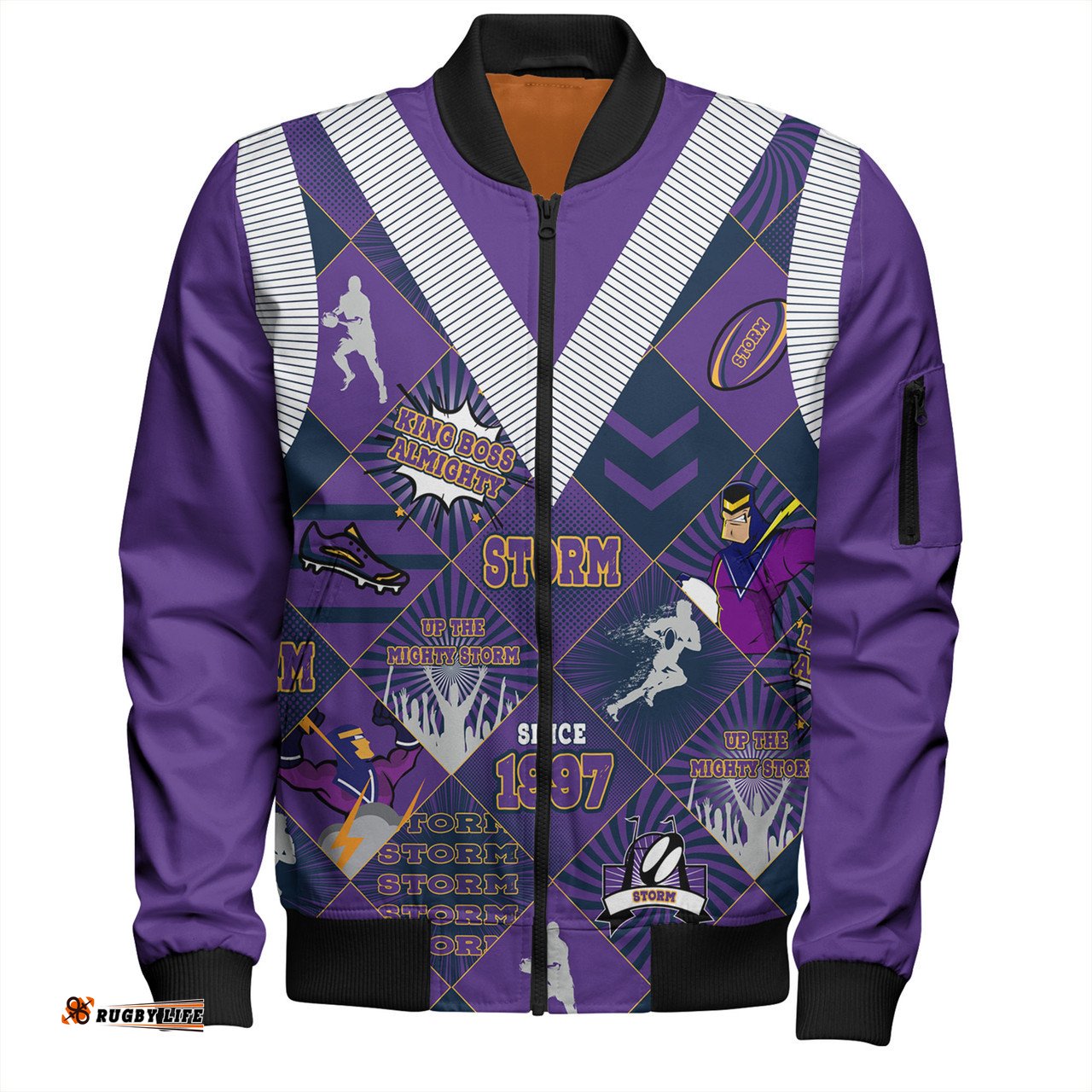 Amazing Aussie Melbourne Storm Argyle Patterns Style Tough Fan Rugby For Life Bomber Jacket