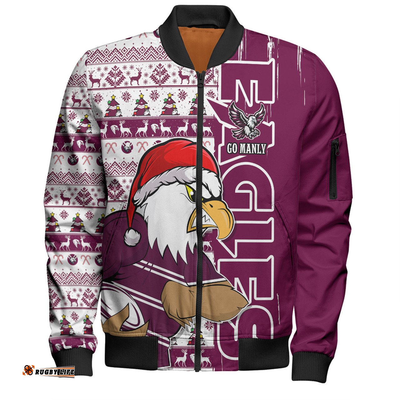 Amazing Aussie Manly Warringah Sea Eagles Merry Ugly Xmas Nordic Pattern Style Bomber Jacket