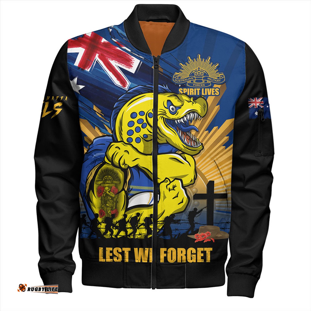 Amazing Aussie Parramatta Eels Fearless ANZAC Defender Bomber Jacket