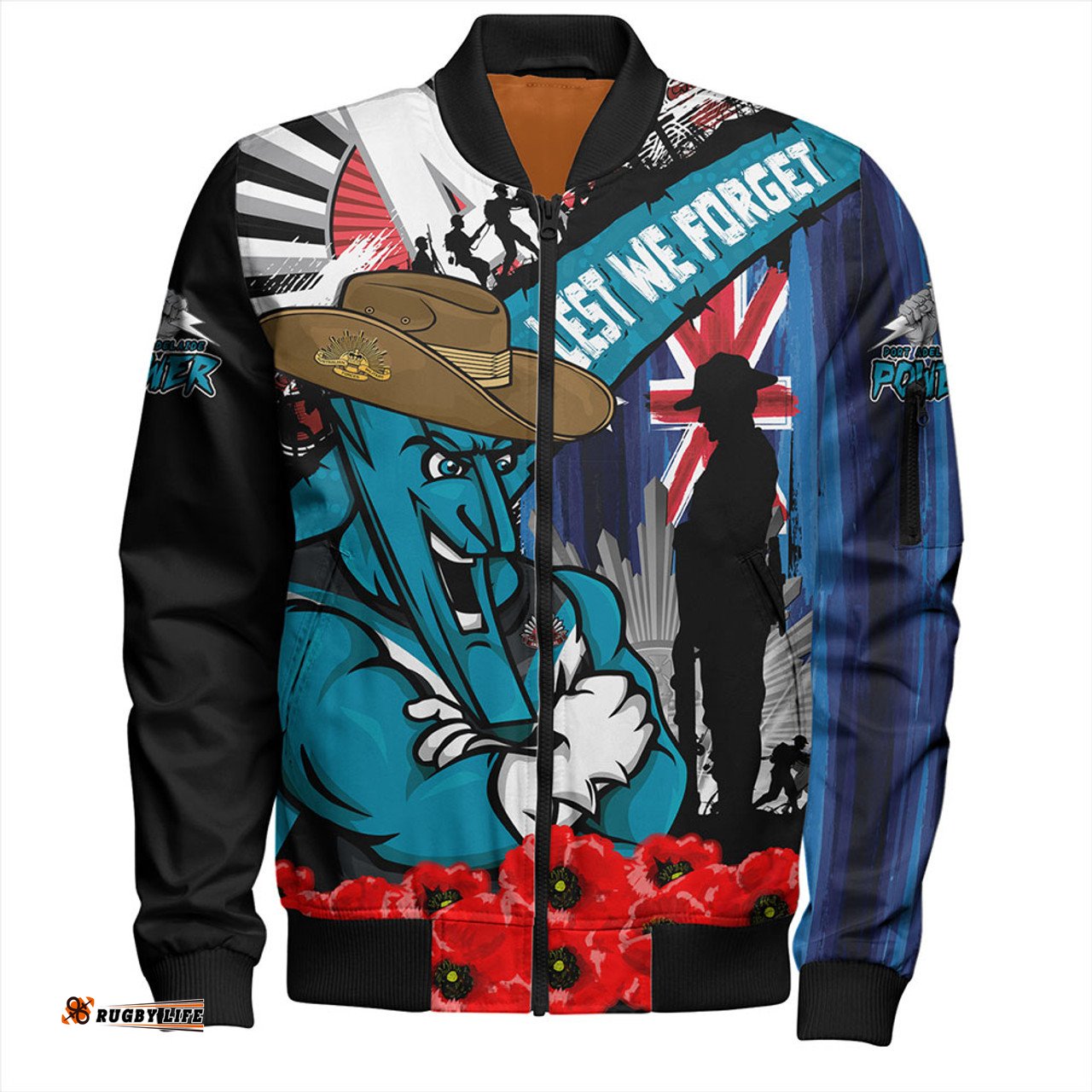 Amazing Aussie Port Adelaide Anzac Day Honor United In Spirit Bomber Jacket