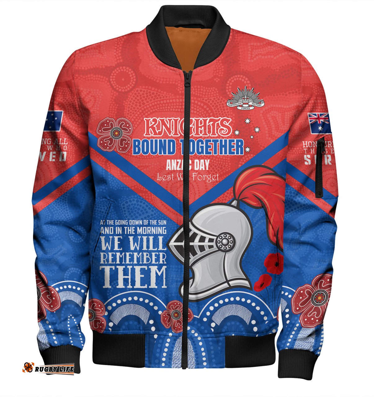 Amazing Aussie Newcastle Knights Anzac Custom Knights Bound Together Bomber Jacket