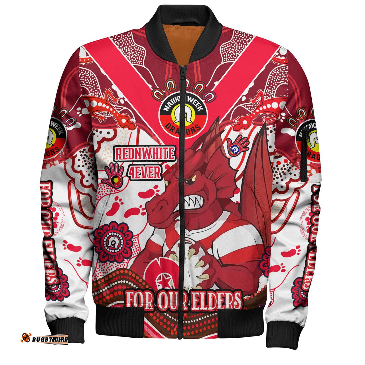 Amazing Aussie St. George Illawarra Dragons Naidoc Week Custom For Our Elders Home Jersey Bomber Jacket