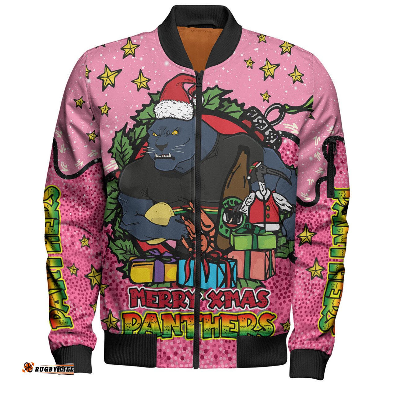Amazing Aussie Penrith Panthers Christmas Custom Merry Christmas Our Beloved Team With Aboriginal Dot Art Pattern V2 Bomber Jacket