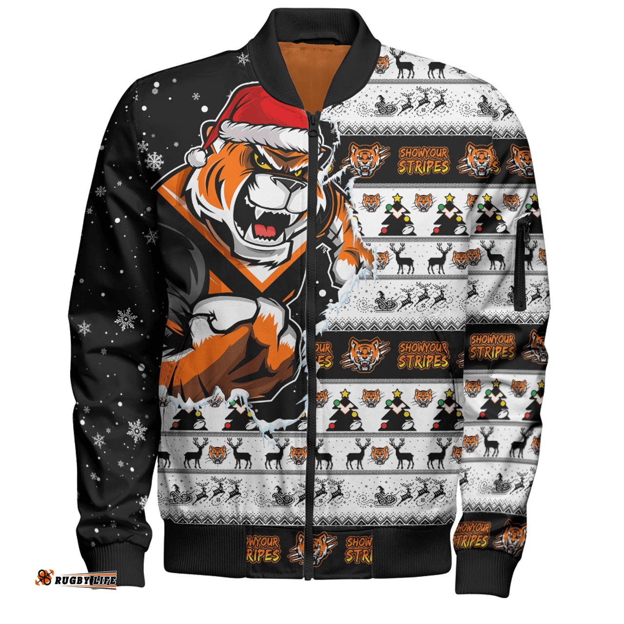 Amazing Aussie Wests Tigers Merry Ugly Christmas Our Beloved Team Scratch Style Bomber Jacket