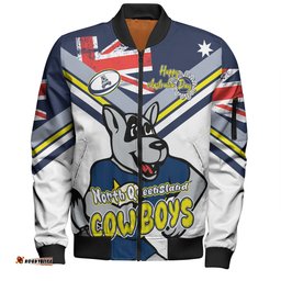 Amazing Aussie North Queensland Cowboys Happy Australia Day We Are One And Free V2 Bomber Jacket