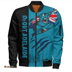 Amazing Aussie Port Adelaide Burning Passion Of Power Scratch Style Bomber Jacket
