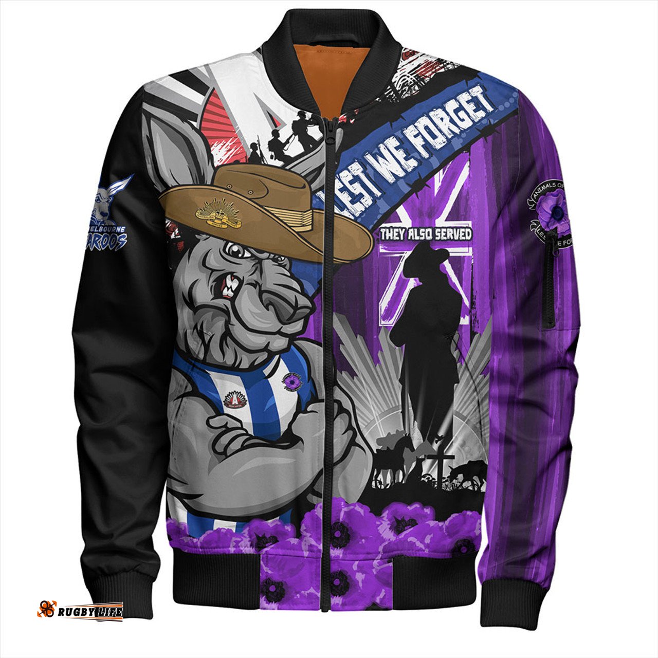 Amazing Aussie North Melbourne ANZAC Day Honor Purple Valor And Spirit Bomber Jacket
