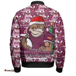 Amazing Aussie Queensland Maroons Merry Ugly Christmas Comic Style Bomber Jacket