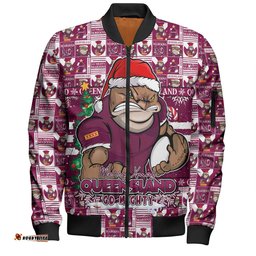 Amazing Aussie Queensland Maroons Merry Ugly Christmas Comic Style Bomber Jacket