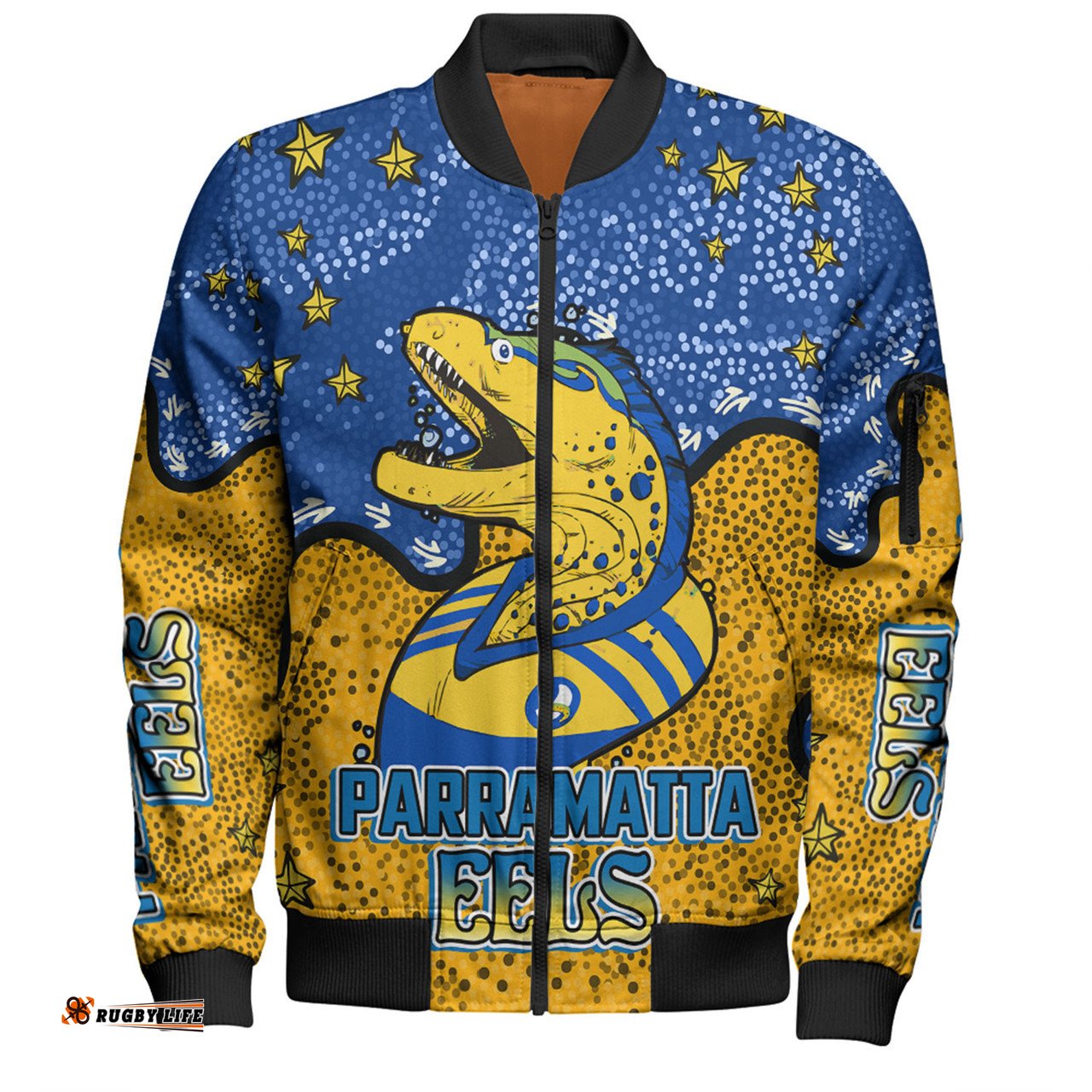 Amazing Aussie Parramatta Eels Custom Team With Dot And Star Patterns For Tough Fan Bomber Jacket