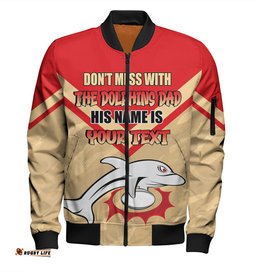 Amazing Aussie Redcliffe Dolphins Father's Day Screaming Dad and Crazy Fan Bomber Jacket