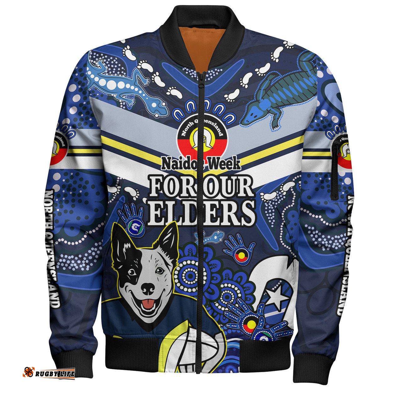 Amazing Aussie North Queensland Cowboys Naidoc Custom For Our Elders Home Jersey Bomber Jacket