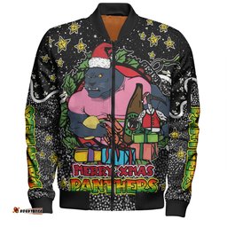 Amazing Aussie Penrith Panthers Christmas Custom Merry Christmas Our Beloved Team With Aboriginal Dot Art Pattern Bomber Jacket